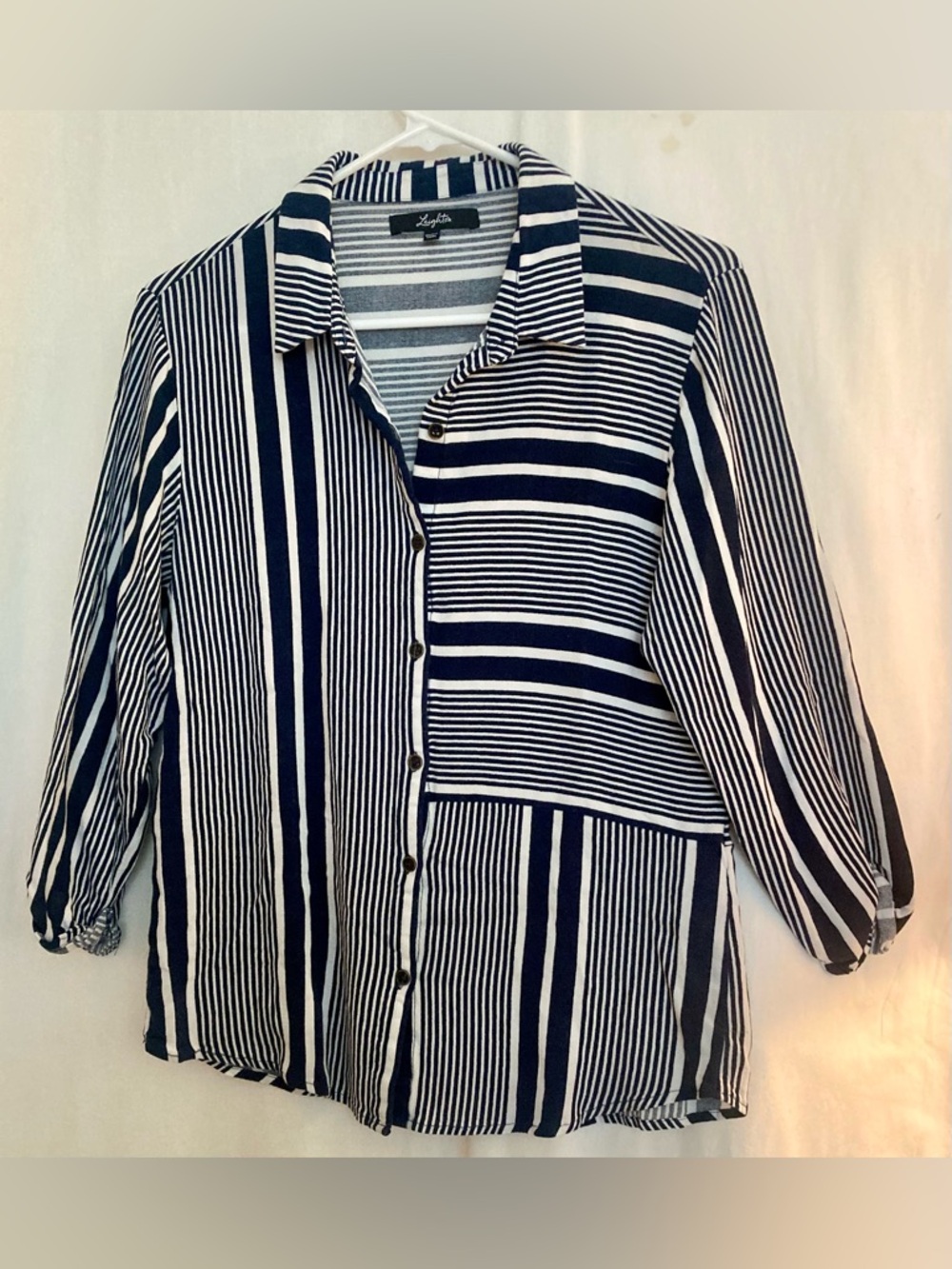 Leighton Casual Striped Button-Down Shirt Navy & White Size M